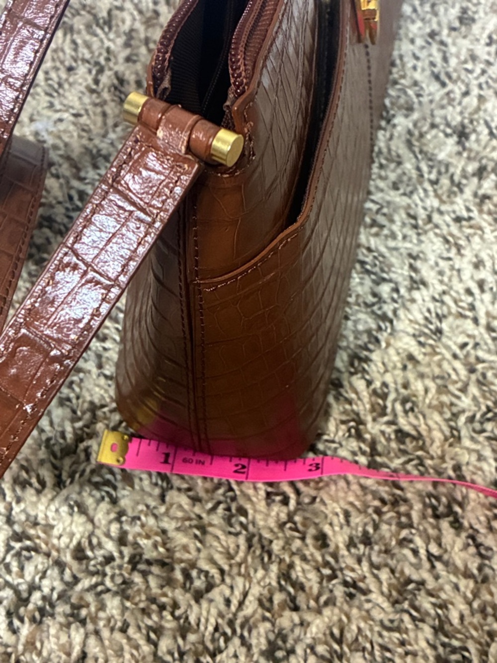 Etienne Aigner Brown Croc-Embossed Leather Shoulder Bag - Picture 10 of 14